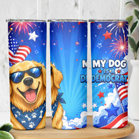 My Dog Is A Democrat Golden Retriever Skinny Tumbler Patriotic American Fireworks Cute Cartoon Dog