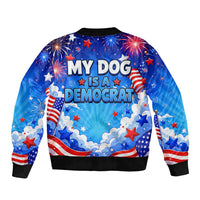 My Dog Is A Democrat Golden Retriever Sleeve Zip Bomber Jacket Patriotic American Fireworks Cute Cartoon Dog