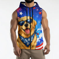 My Dog Is A Democrat Golden Retriever Sleeveless Zip Hoodie Patriotic American Fireworks Cute Cartoon Dog