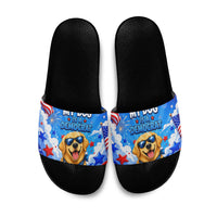 My Dog Is A Democrat Golden Retriever Slide Sandals Patriotic American Fireworks Cute Cartoon Dog