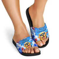 My Dog Is A Democrat Golden Retriever Slide Sandals Patriotic American Fireworks Cute Cartoon Dog