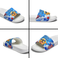 My Dog Is A Democrat Golden Retriever Slide Sandals Patriotic American Fireworks Cute Cartoon Dog