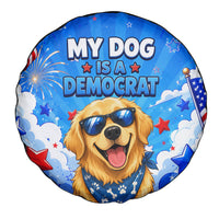 My Dog Is A Democrat Golden Retriever Spare Tire Cover Patriotic American Fireworks Cute Cartoon Dog