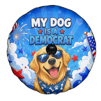 My Dog Is A Democrat Golden Retriever Spare Tire Cover Patriotic American Fireworks Cute Cartoon Dog