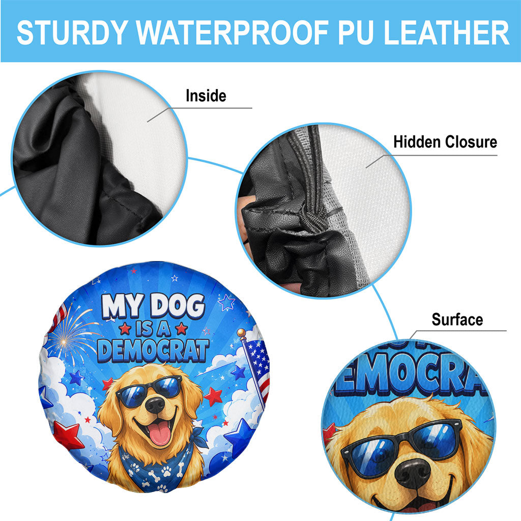 My Dog Is A Democrat Golden Retriever Spare Tire Cover Patriotic American Fireworks Cute Cartoon Dog