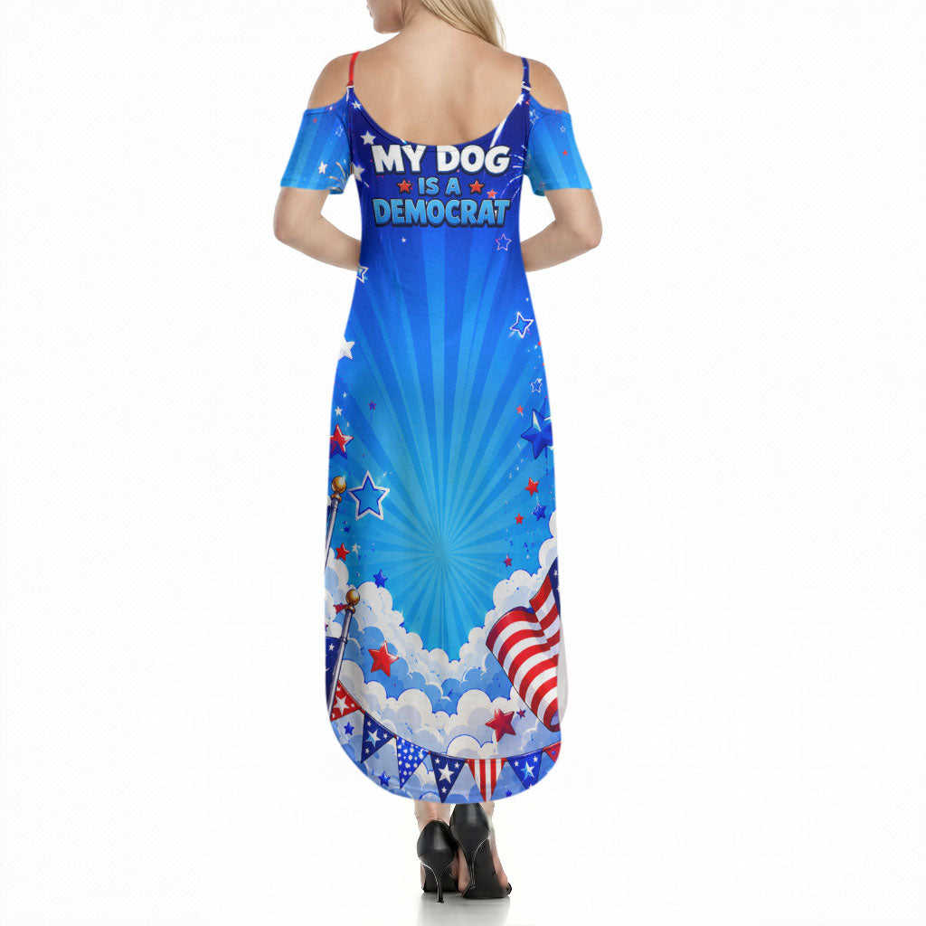My Dog Is A Democrat Golden Retriever Summer Maxi Dress Patriotic American Fireworks Cute Cartoon Dog
