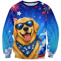 My Dog Is A Democrat Golden Retriever Sweatshirt Patriotic American Fireworks Cute Cartoon Dog