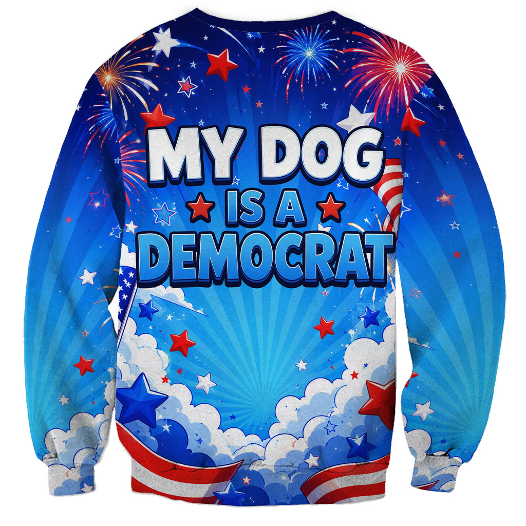 My Dog Is A Democrat Golden Retriever Sweatshirt Patriotic American Fireworks Cute Cartoon Dog