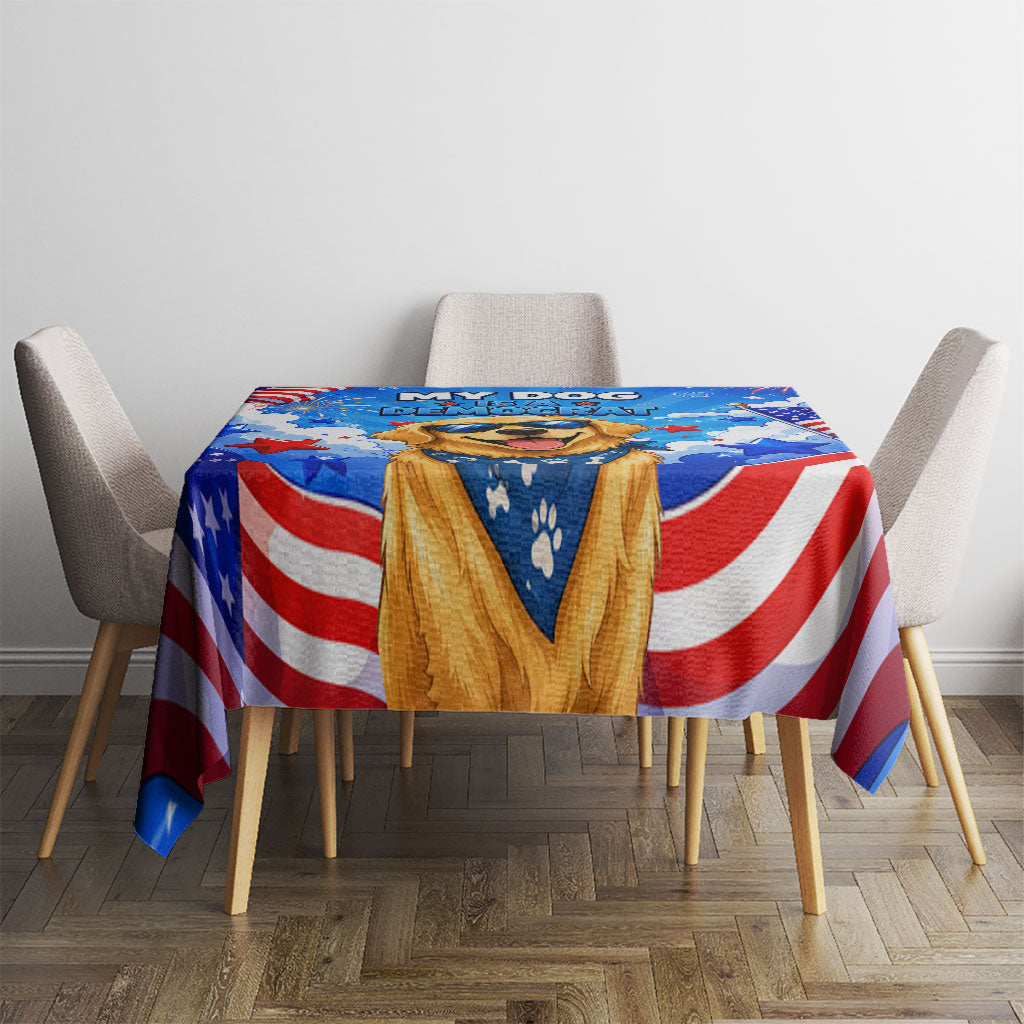 My Dog Is A Democrat Golden Retriever Tablecloth Patriotic American Fireworks Cute Cartoon Dog