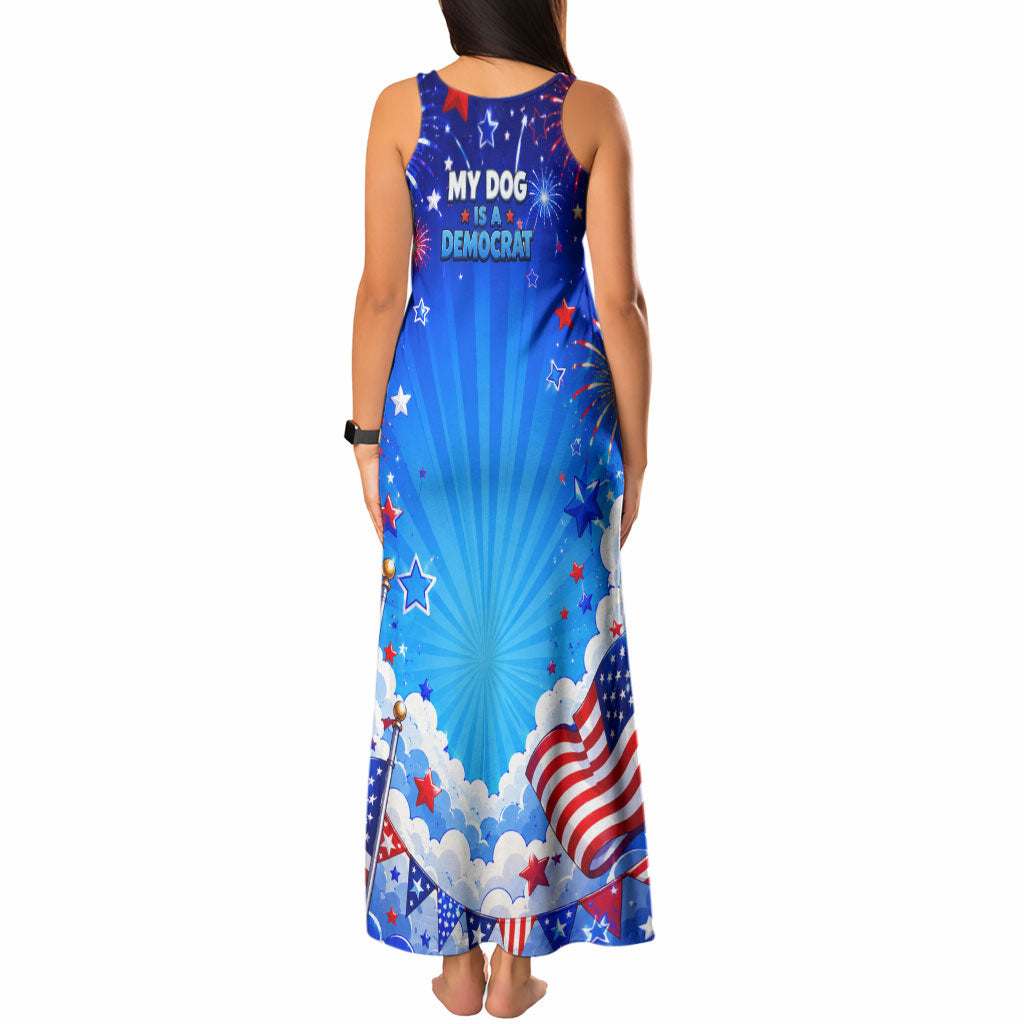 My Dog Is A Democrat Golden Retriever Tank Maxi Dress Patriotic American Fireworks Cute Cartoon Dog