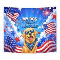 My Dog Is A Democrat Golden Retriever Tapestry Patriotic American Fireworks Cute Cartoon Dog