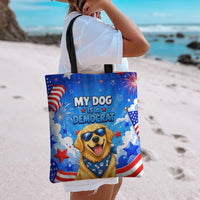 My Dog Is A Democrat Golden Retriever Tote Bag Patriotic American Fireworks Cute Cartoon Dog
