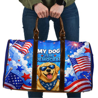My Dog Is A Democrat Golden Retriever Travel Bag Patriotic American Fireworks Cute Cartoon Dog