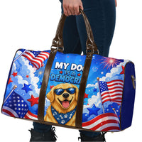My Dog Is A Democrat Golden Retriever Travel Bag Patriotic American Fireworks Cute Cartoon Dog