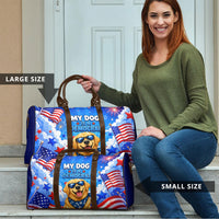 My Dog Is A Democrat Golden Retriever Travel Bag Patriotic American Fireworks Cute Cartoon Dog