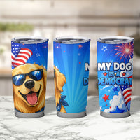 My Dog Is A Democrat Golden Retriever Tumbler Cup Patriotic American Fireworks Cute Cartoon Dog