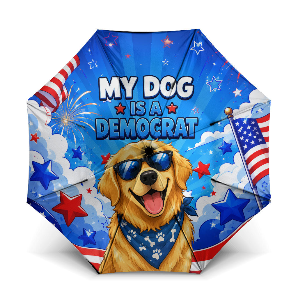 My Dog Is A Democrat Golden Retriever Umbrella Patriotic American Fireworks Cute Cartoon Dog