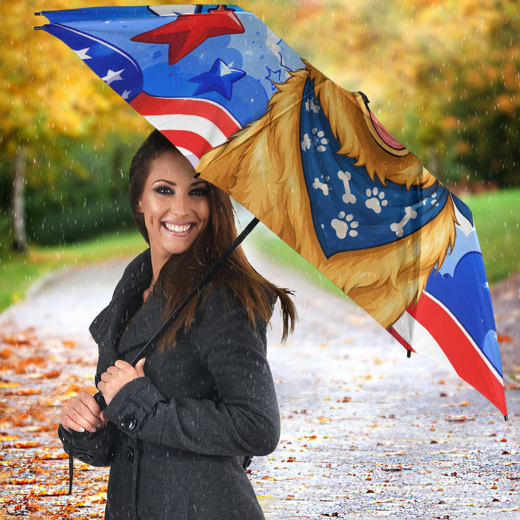 My Dog Is A Democrat Golden Retriever Umbrella Patriotic American Fireworks Cute Cartoon Dog