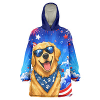 My Dog Is A Democrat Golden Retriever Wearable Blanket Hoodie Patriotic American Fireworks Cute Cartoon Dog