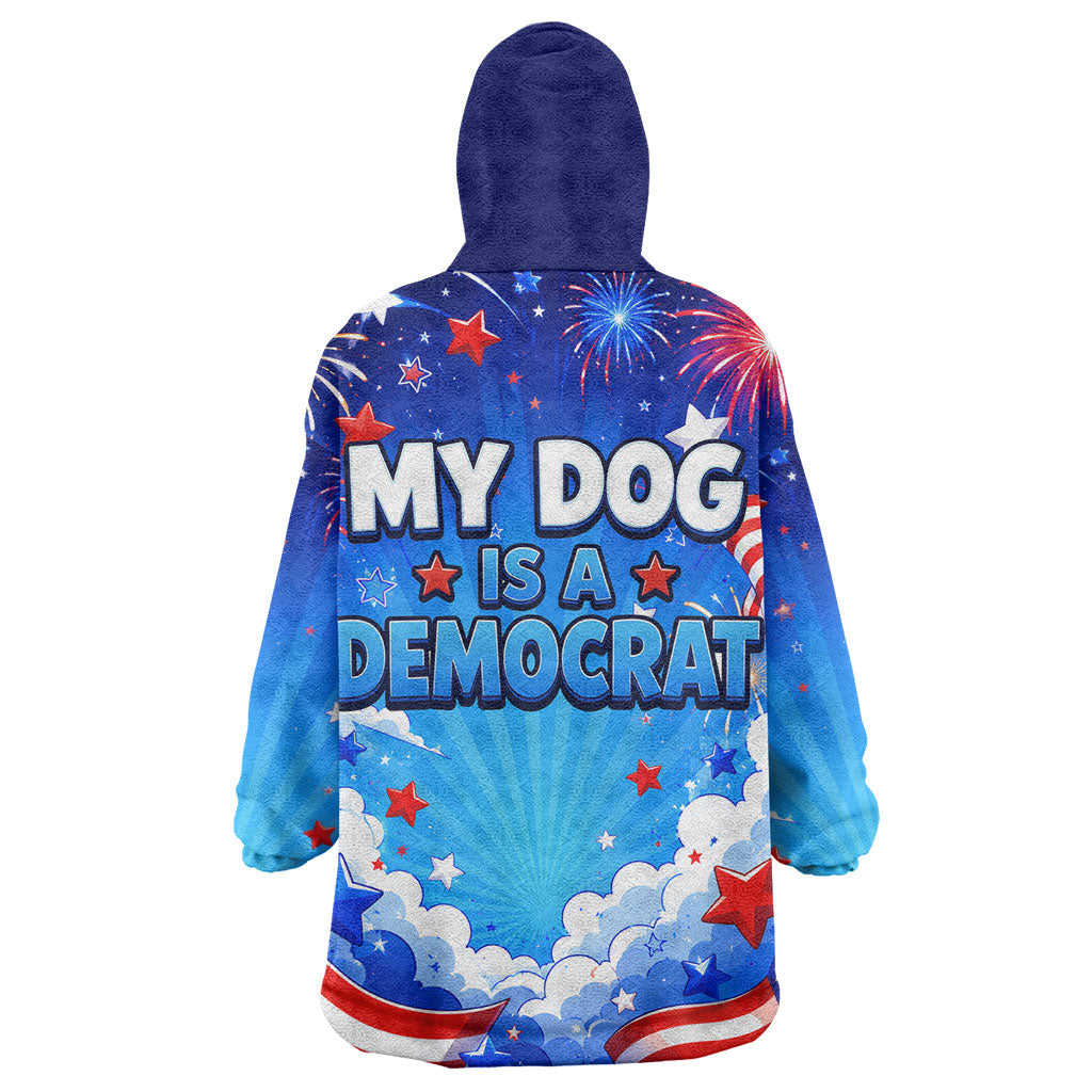 My Dog Is A Democrat Golden Retriever Wearable Blanket Hoodie Patriotic American Fireworks Cute Cartoon Dog