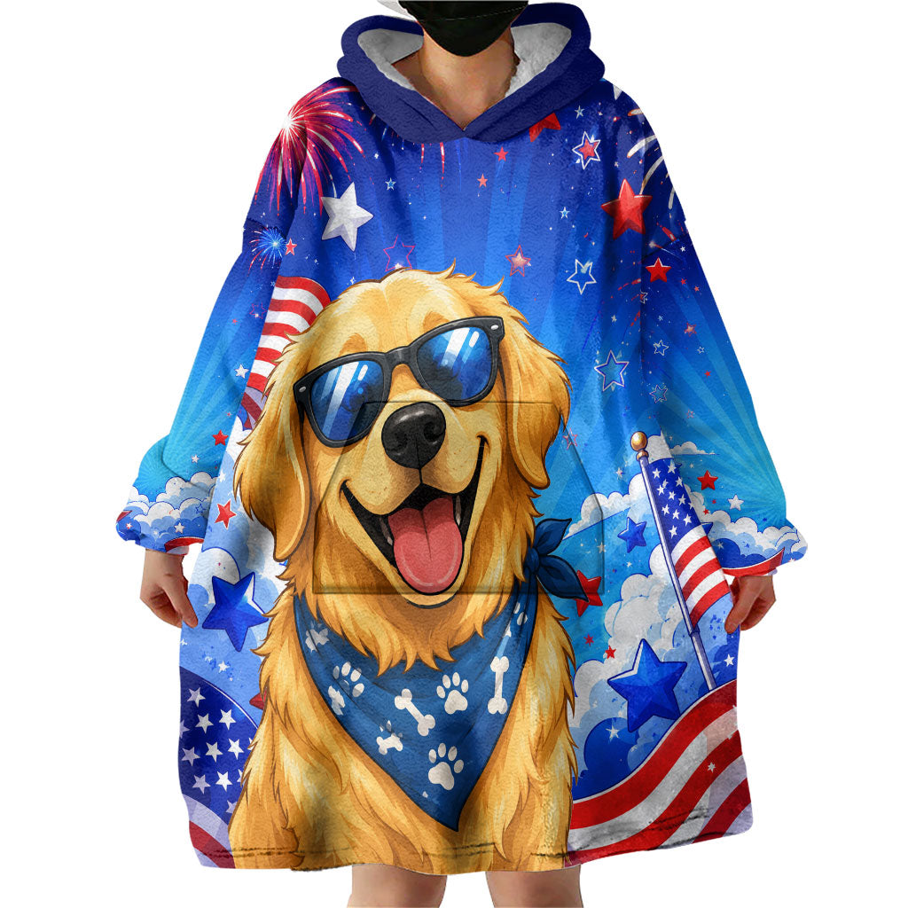 My Dog Is A Democrat Golden Retriever Wearable Blanket Hoodie Patriotic American Fireworks Cute Cartoon Dog