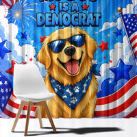 My Dog Is A Democrat Golden Retriever Window Curtain Patriotic American Fireworks Cute Cartoon Dog
