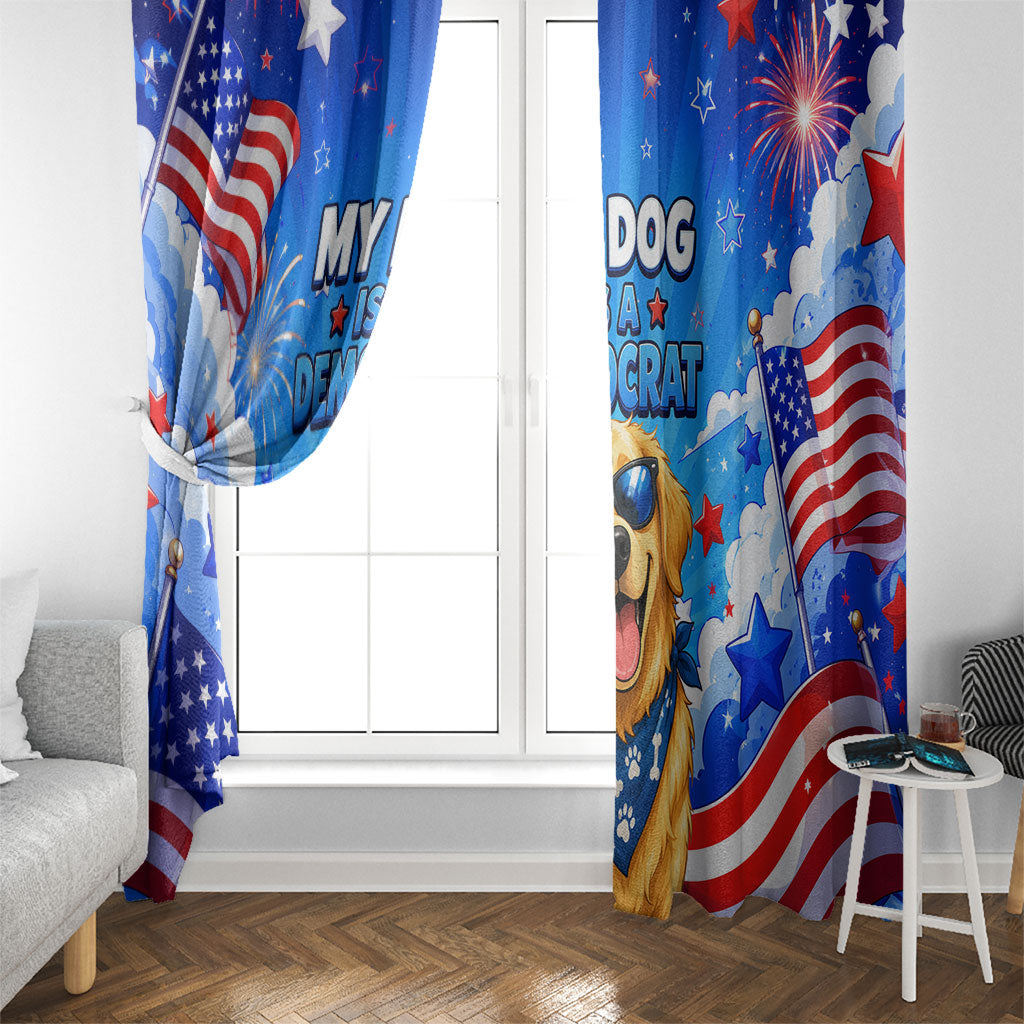 My Dog Is A Democrat Golden Retriever Window Curtain Patriotic American Fireworks Cute Cartoon Dog
