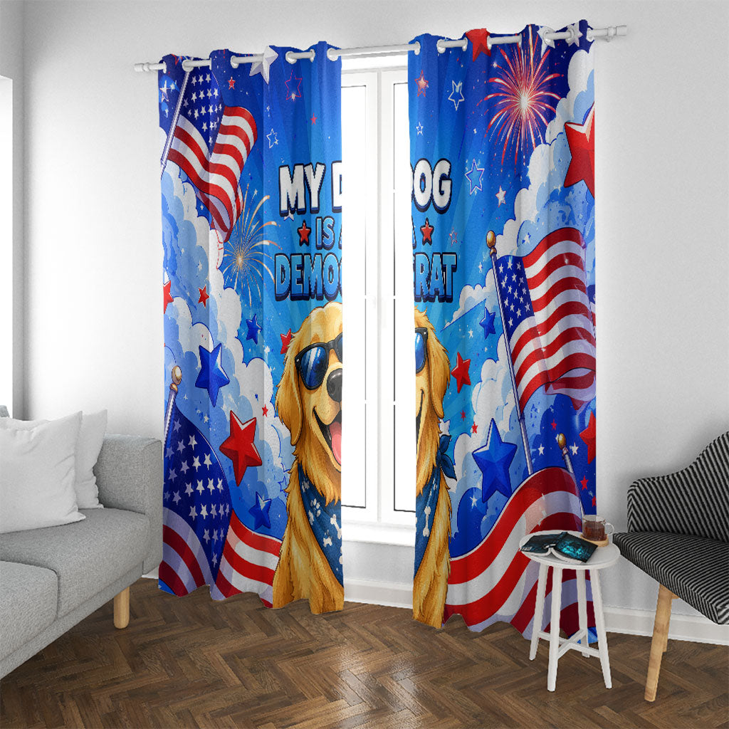 My Dog Is A Democrat Golden Retriever Window Curtain Patriotic American Fireworks Cute Cartoon Dog
