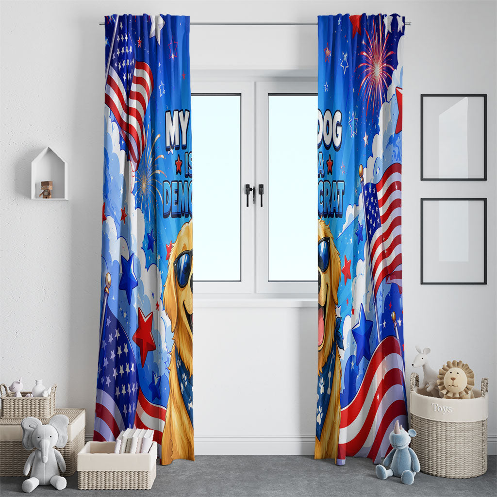 My Dog Is A Democrat Golden Retriever Window Curtain Patriotic American Fireworks Cute Cartoon Dog