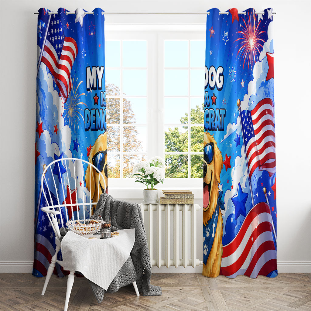 My Dog Is A Democrat Golden Retriever Window Curtain Patriotic American Fireworks Cute Cartoon Dog