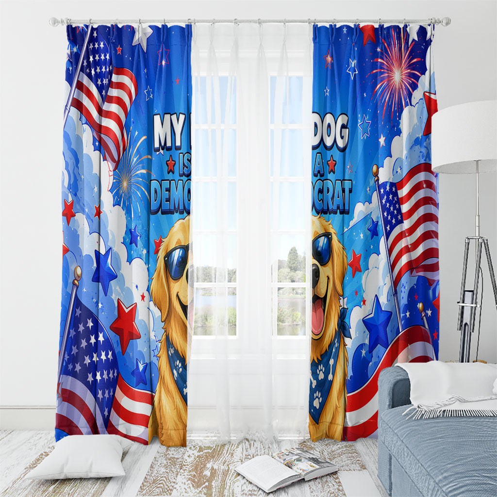 My Dog Is A Democrat Golden Retriever Window Curtain Patriotic American Fireworks Cute Cartoon Dog