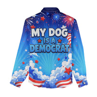 My Dog Is A Democrat Golden Retriever Women Casual Shirt Patriotic American Fireworks Cute Cartoon Dog