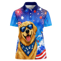 My Dog Is A Democrat Golden Retriever Women Polo Shirt Patriotic American Fireworks Cute Cartoon Dog