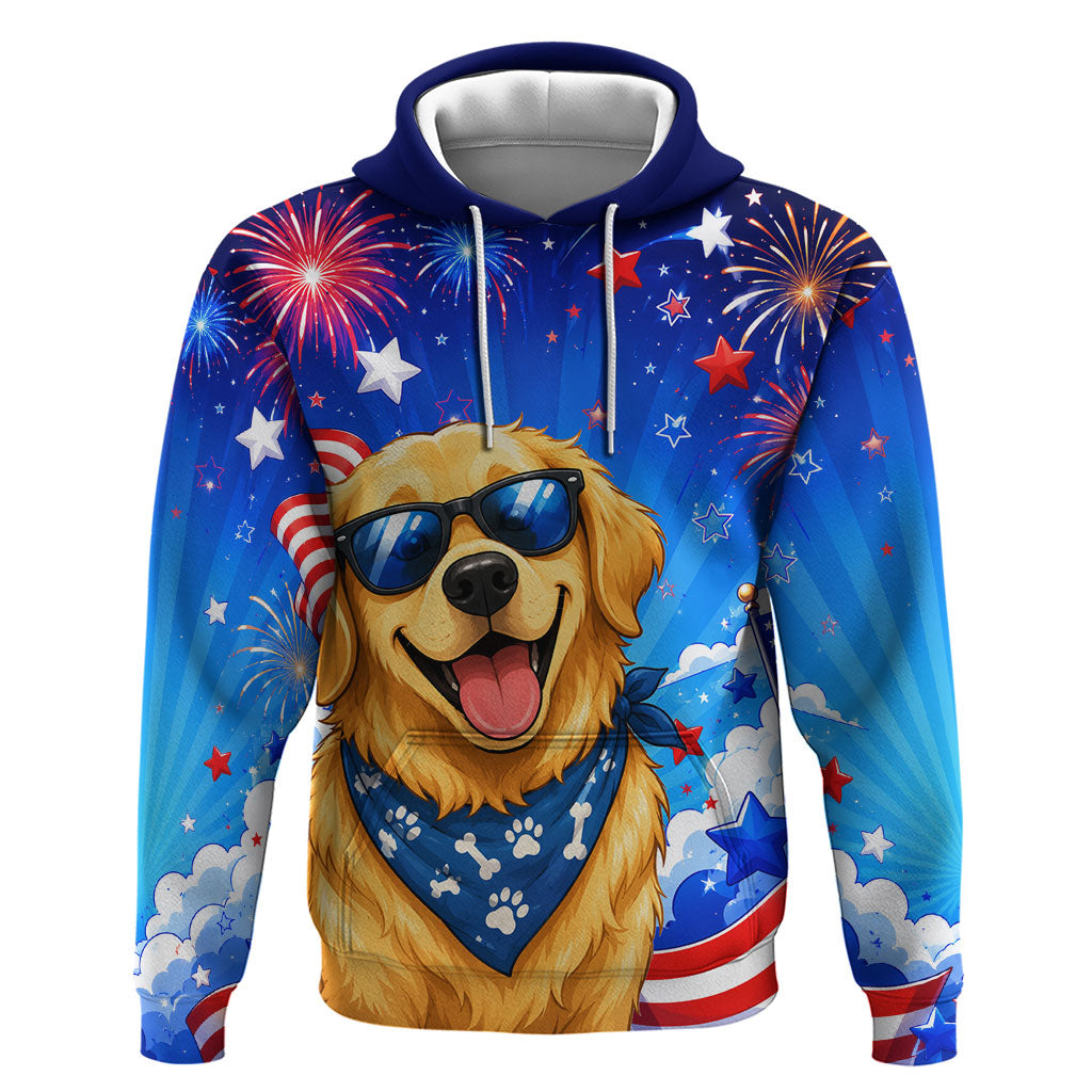 My Dog Is A Democrat Golden Retriever Zip Hoodie Patriotic American Fireworks Cute Cartoon Dog