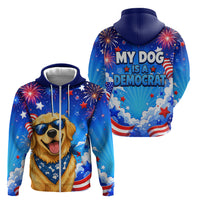 My Dog Is A Democrat Golden Retriever Zip Hoodie Patriotic American Fireworks Cute Cartoon Dog