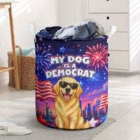 Golden Retriever My Dog Is A Democrat Laundry Basket Patriotic Statue Of Liberty Fireworks