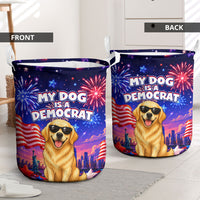 Golden Retriever My Dog Is A Democrat Laundry Basket Patriotic Statue Of Liberty Fireworks