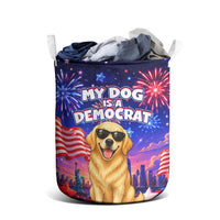 Golden Retriever My Dog Is A Democrat Laundry Basket Patriotic Statue Of Liberty Fireworks
