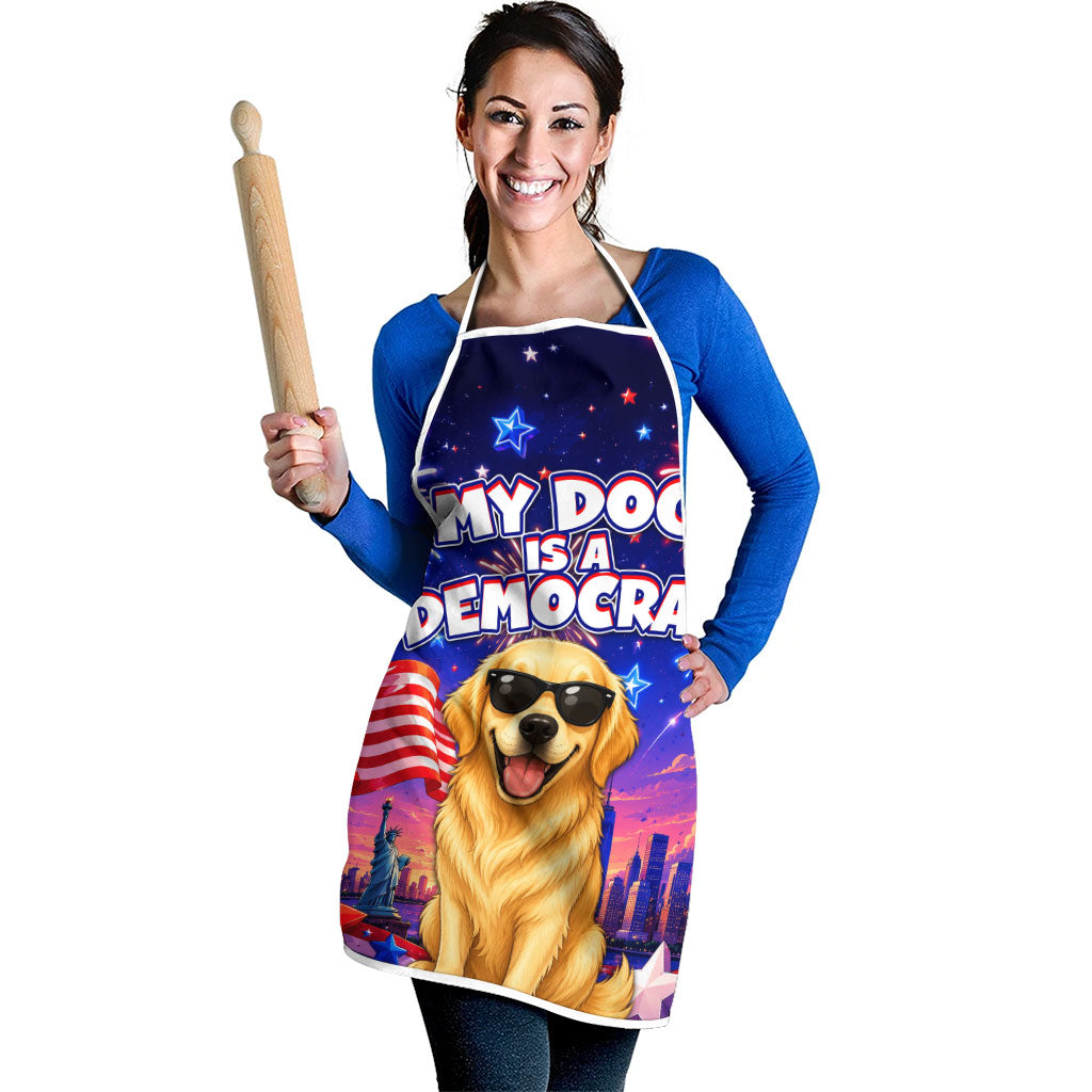 Golden Retriever My Dog Is A Democrat Apron Patriotic Statue Of Liberty Fireworks
