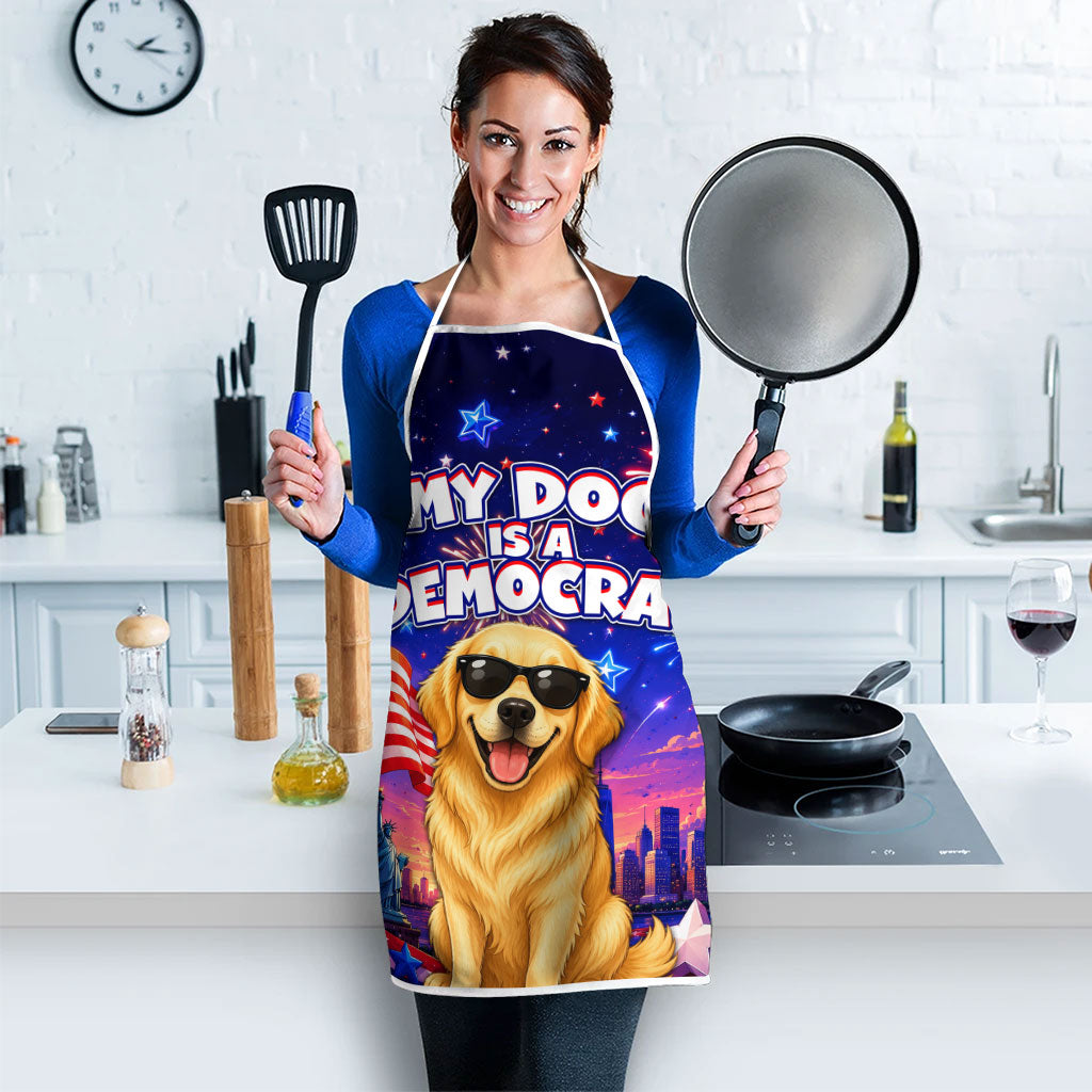 Golden Retriever My Dog Is A Democrat Apron Patriotic Statue Of Liberty Fireworks