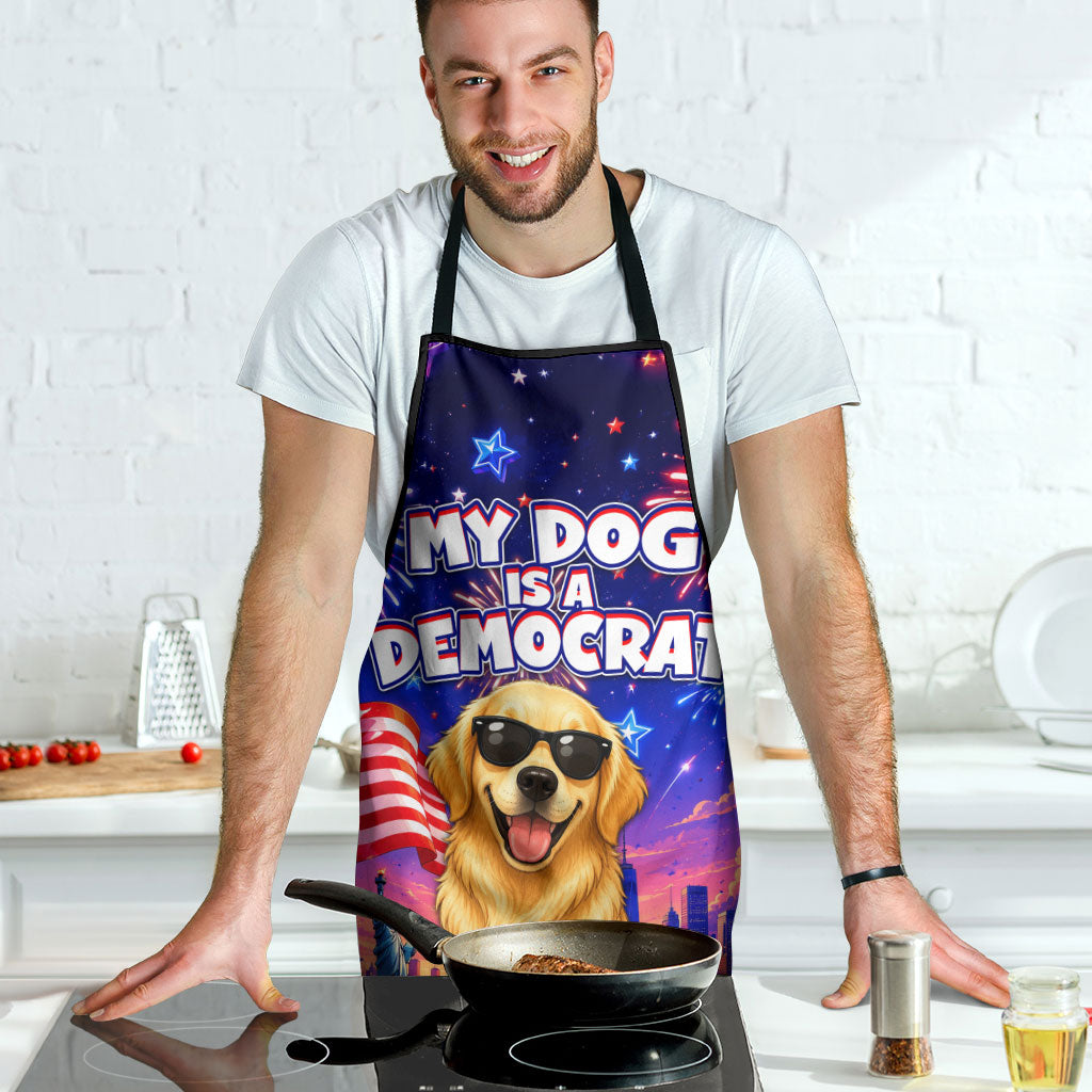 Golden Retriever My Dog Is A Democrat Apron Patriotic Statue Of Liberty Fireworks