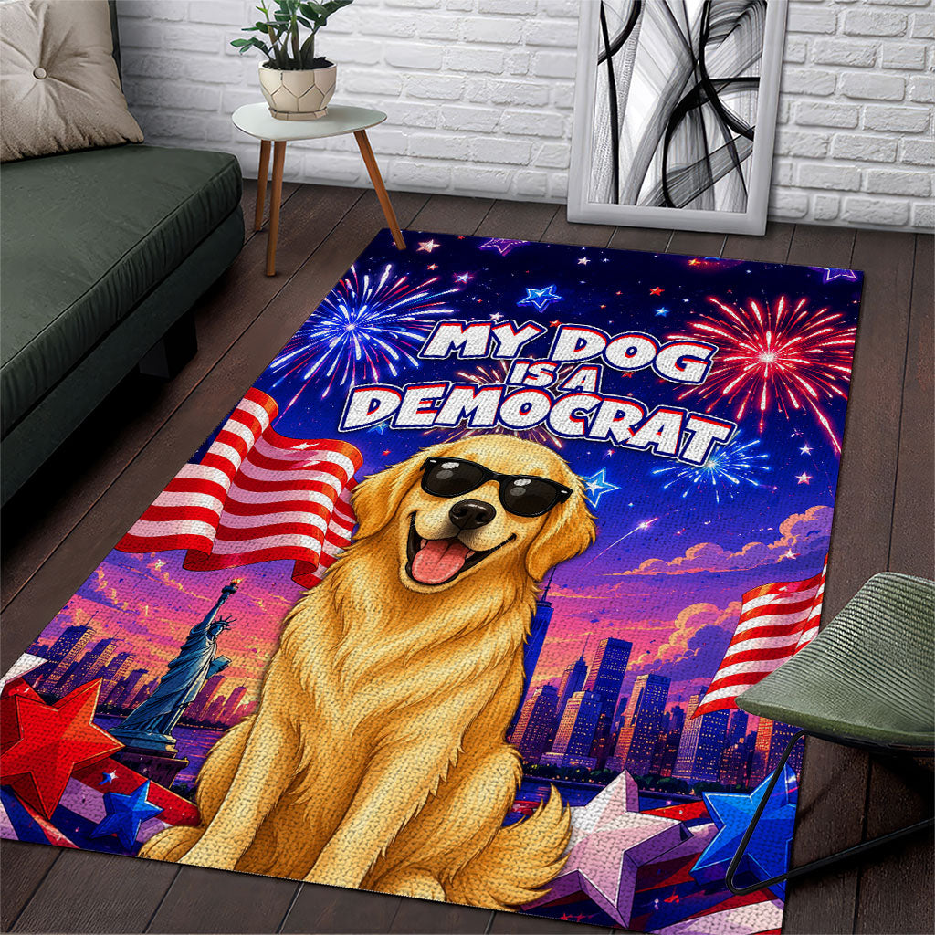 Golden Retriever My Dog Is A Democrat Area Rug Patriotic Statue Of Liberty Fireworks