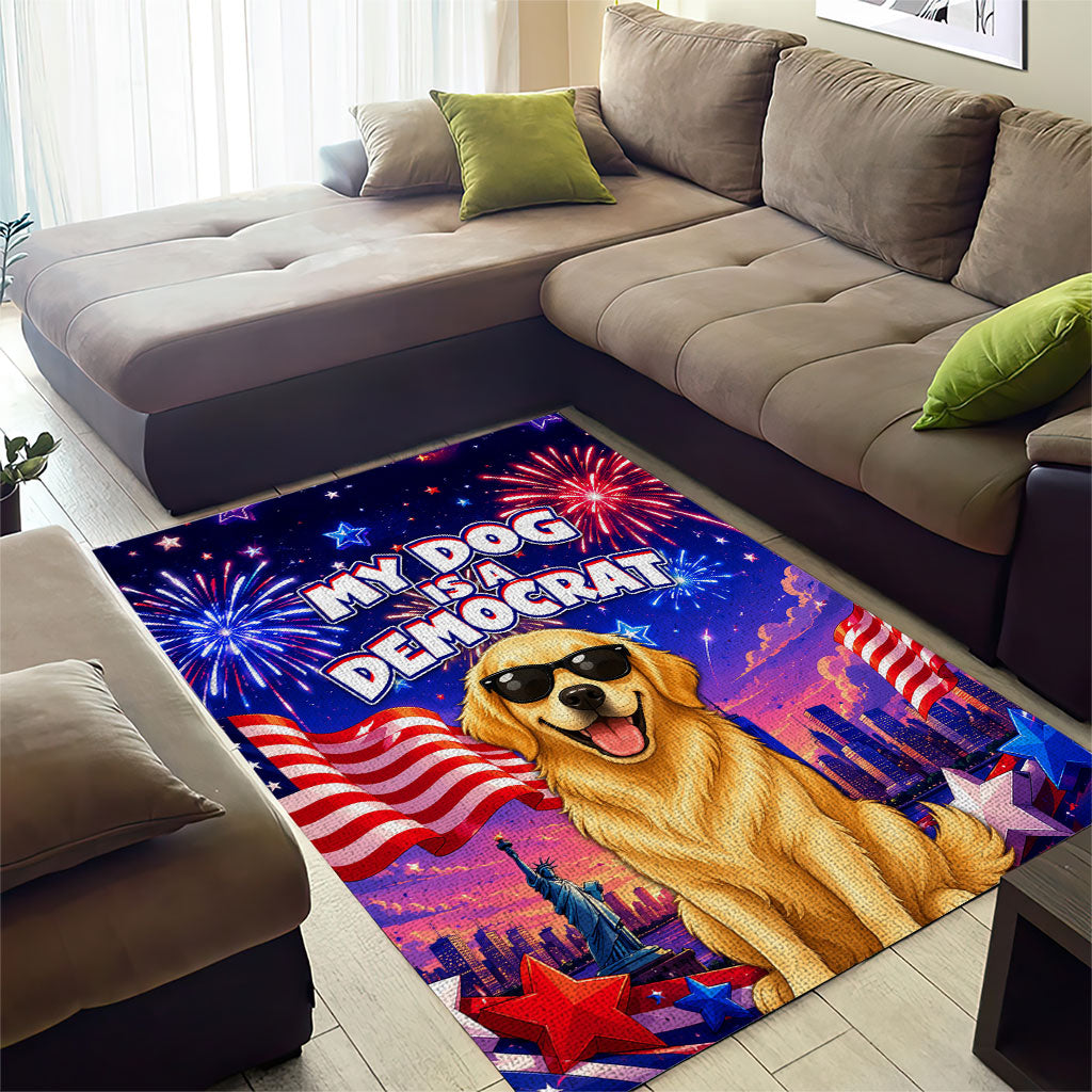 Golden Retriever My Dog Is A Democrat Area Rug Patriotic Statue Of Liberty Fireworks