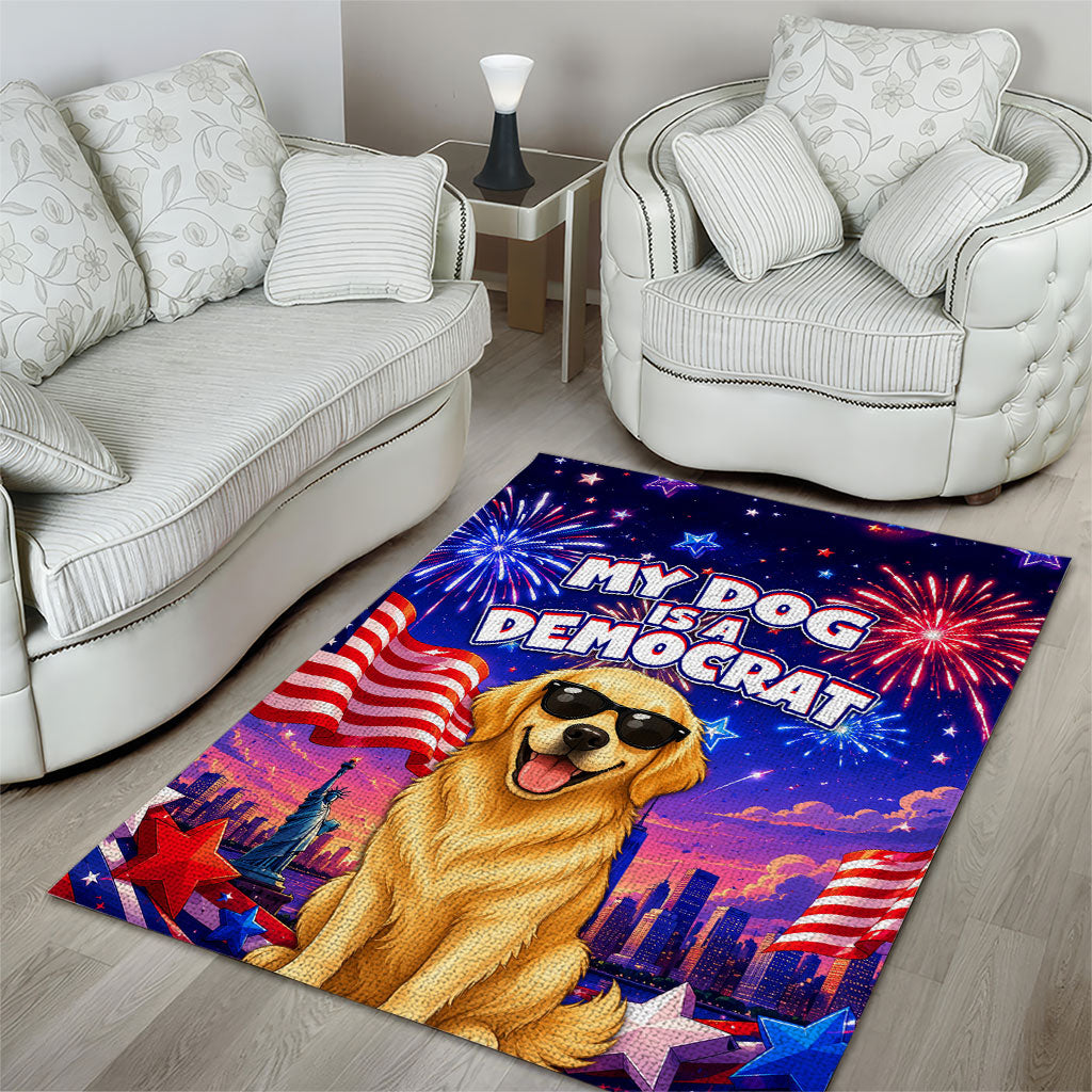 Golden Retriever My Dog Is A Democrat Area Rug Patriotic Statue Of Liberty Fireworks