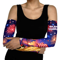 Golden Retriever My Dog Is A Democrat Arm Sleeves Patriotic Statue Of Liberty Fireworks