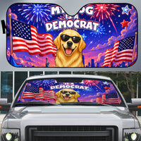 Golden Retriever My Dog Is A Democrat Auto Sun Shade Patriotic Statue Of Liberty Fireworks