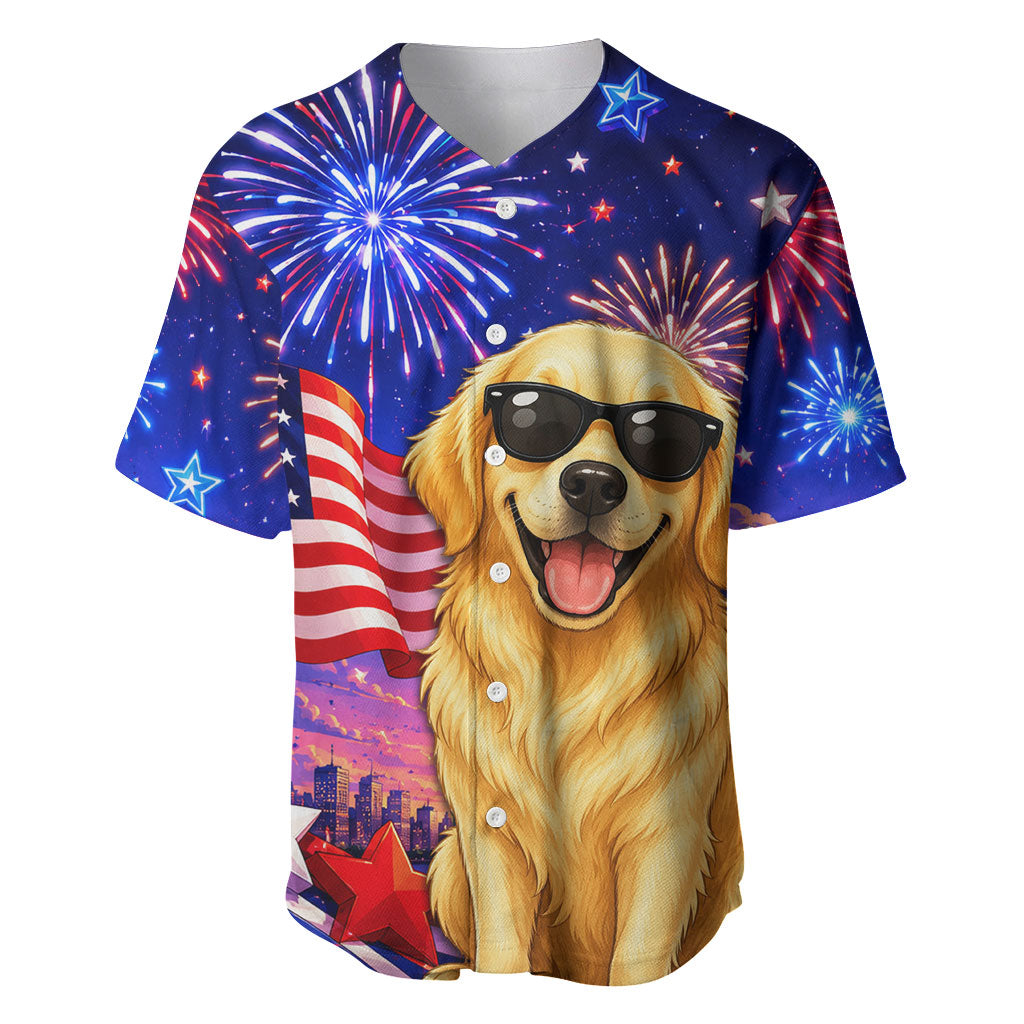 Golden Retriever My Dog Is A Democrat Baseball Jersey Patriotic Statue Of Liberty Fireworks