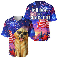 Golden Retriever My Dog Is A Democrat Baseball Jersey Patriotic Statue Of Liberty Fireworks