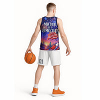Golden Retriever My Dog Is A Democrat Basketball Jersey Patriotic Statue Of Liberty Fireworks