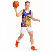 Golden Retriever My Dog Is A Democrat Basketball Jersey Patriotic Statue Of Liberty Fireworks